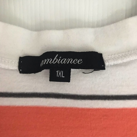 Ambiance Coral and White Striped V-Neck Tee - Picture 4 of 9